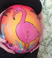 schminkfeest bellypaint flamingo zij